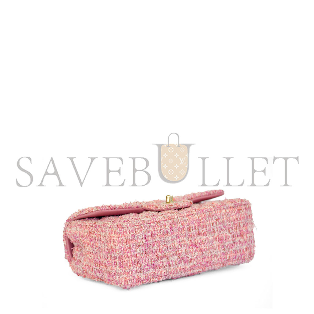 CHANEL TWEED QUILTED FLAP PINK GOLD HARDWARE (25.5*15.5*6.5cm)